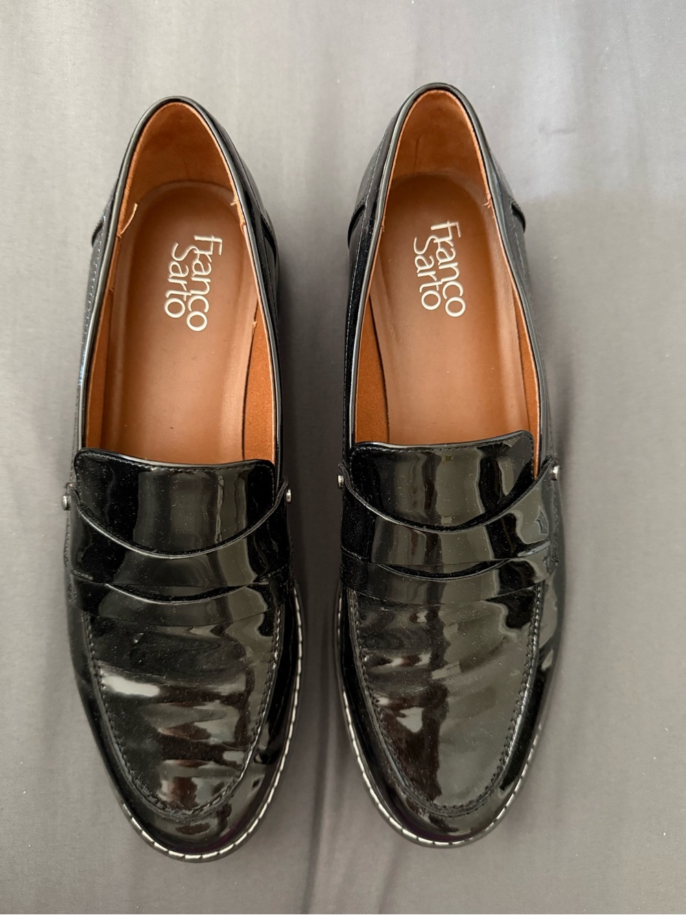 Franco Sarto Cassandra Womens Loafers Sz 10 M Black Patent Leather Almond Toe
